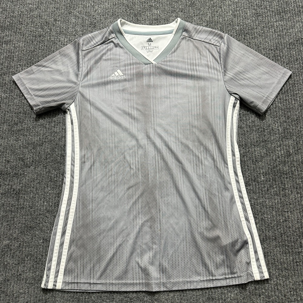 Adidas Tiro Gray Climalite Mens Soccer Jersey Size‎ Medium Short Sleeve V-Neck